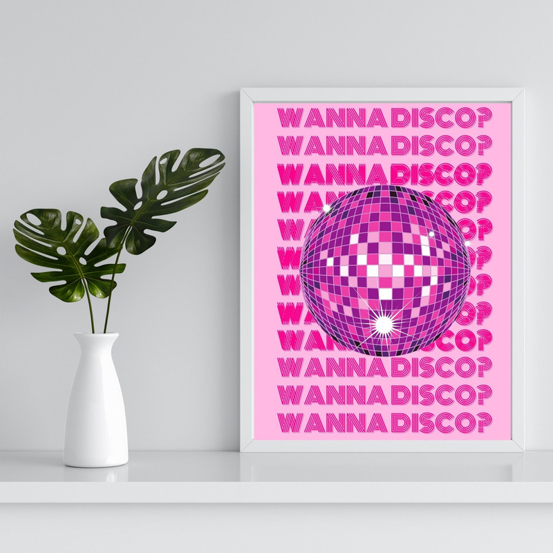 Hot Pink Wall Art, Disco Art, Disco Print, Disco Space Cowgirl, Disco Ball Poster, Pink Preppy Wall Art Trendy Wall Art.jpg