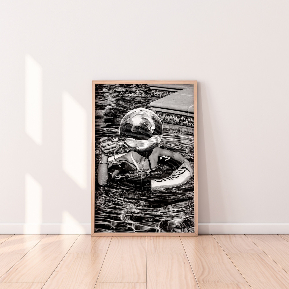 Disco Ball Print, Preppy Wall Art, Trendy Wall Art, Girly Wall Art, Dorm Room Decor, Funky Wall Art, Black White Silver Print-1.jpg