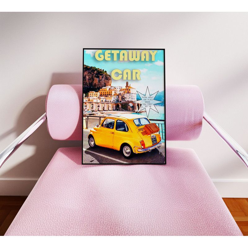 Taylor Getaway Car Digital Print, Retro Vintage Aesthetic, Pink Girly Wall Art, Preppy Wall Art, Dorm Room Decor Wall Art, Swiftie Gift.jpg