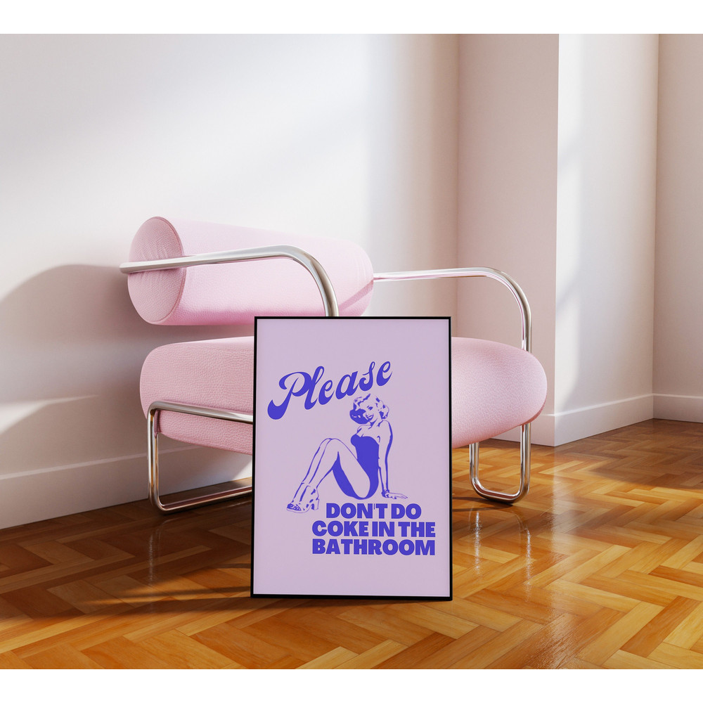 Trendy Please Don't Coke In the Bathroom Wall Print, Retro Digital Download Print, Funny Bathroom Signs, Girly Wall Art, Preppy Posters.jpg