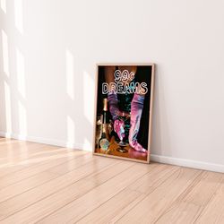 cocktail poster, bar cart art print, cocktail wall art, bar cart poster, martini art, champagne wall art, hot pink wall