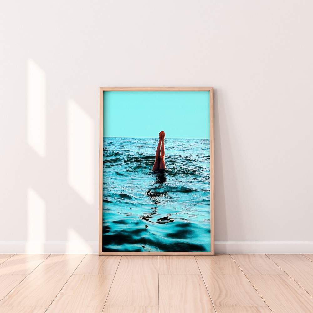 Funky Wall Art, Maximalist Wall Art, Trendy Posters, Eclectic Home Decor, Gallery Wall Art, Handstand in Ocean, Oversized Art, Cool Posters.jpg