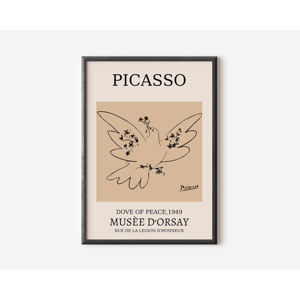 Picasso - Dove Of Peace Wall Art Print, Exhibition Vintage Line Art Poster, Beige Famous Artist Print, Brown Gallery Wall Home Decor.jpg