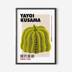 yayoi kusama yellow print, yayoi kusama poster, exhibition print, yellow wall art, famous artist print, beige gallery wa