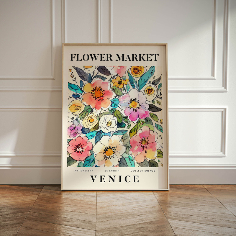 Venice Abstract Flower Market Print, Colourful Plant Art, Modern Gallery Wall Art, Floral Poster, Gift For Friend, Living Room, Bedroom.jpg