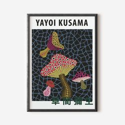 yayoi kusama abstract print, yayoi kusama exhibition art print, green blue wall art, famous artist print, beige gallery