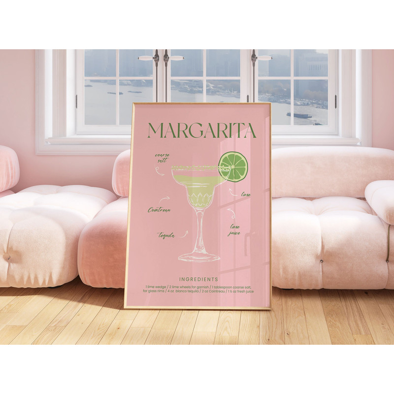 Retro Margarita Cocktail Print - Vintage Wall Art in Pink & Lime Green - Perfect Addition to Your Modern Home Kitchen Gallery Wall Decor.jpg