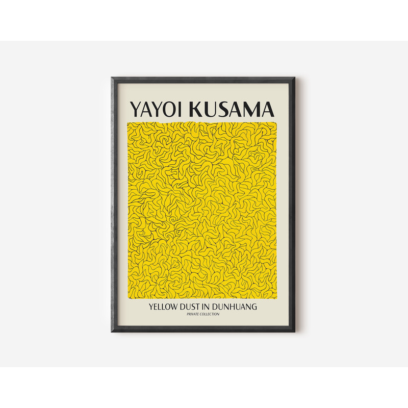 Yayoi Kusama Abstract Print, Yayoi Kusama Exhibition Art Print, Yellow Beige Wall Art, Famous Artist Print, Gallery Wall Home Decor Gift.jpg