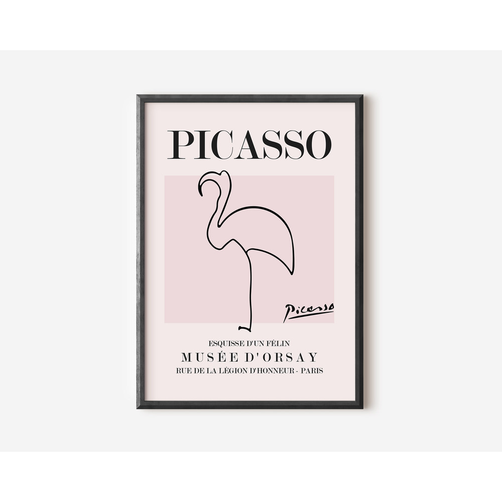 Picasso - Flamingo Wall Art Print, Exhibition Vintage Line Art Poster, Beige Famous Artist Print, Pink Gallery Wall Home Decor For Friend.jpg