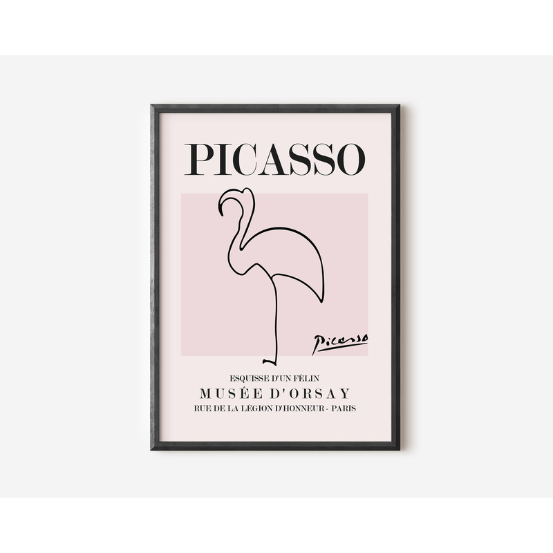 Picasso - Flamingo Wall Art Print, Exhibition Vintage Line Art Poster, Beige Famous Artist Print, Pink Gallery Wall Home Decor For Friend.jpg
