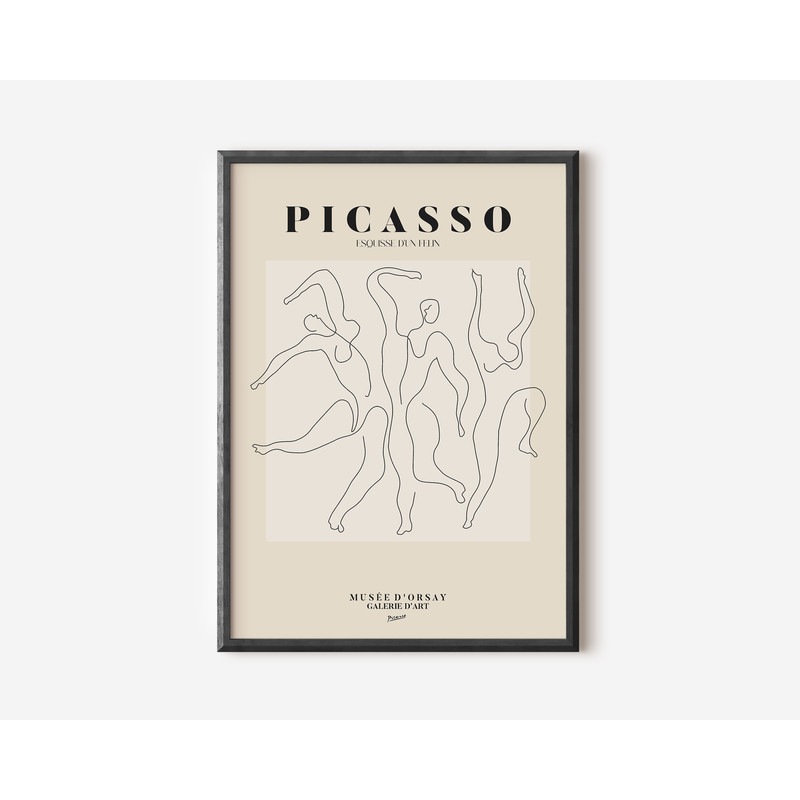 Picasso Exhibition Wall Art Print, Neutral Beige Abstract Vintage Minimalist Gift Idea, Famous Artist Print, Blue Gallery Wall Home Decor.jpg