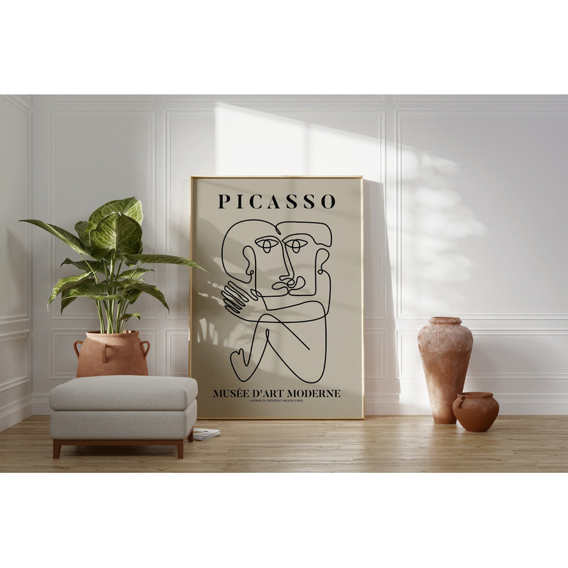 Picasso Exhibition Wall Art Print, Neutral Beige Abstract Vintage Minimalist Gift Idea, Famous Artist Print, Grey Gallery Wall Home Decor.jpg
