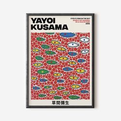 yayoi kusama abstract print, yayoi kusama exhibition art print, orange beige wall art, famous artist print, beige galler