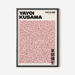 yayoi kusama abstract print, yayoi kusama exhibition art print, pink beige wall art, famous artist print, beige gallery