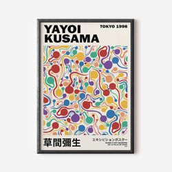yayoi kusama abstract print, yayoi kusama exhibition art print, beige yellow wall art, famous artist print, beige galler