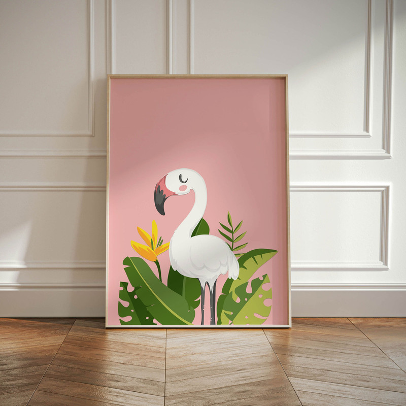 Plants And Flamingo Bird Print Boho Home Decor, Animal Wall Art, Flower Prints Living Room Wall Art, Pink Abstract Vintage Art Gift Idea.jpg