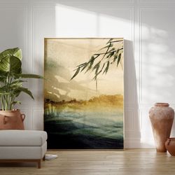 retro japanese wall decor, vintage art print, oriental home decor, japanese inspired unique gift idea, green minimalist