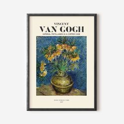 van gogh exhibition wall art print, neutral beige abstract vintage minimalist gift idea, famous artist print, blue galle
