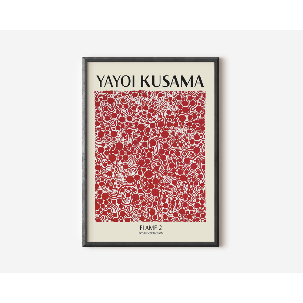 Yayoi Kusama Abstract Print, Yayoi Kusama Exhibition Art Print, Green Beige Wall Art, Famous Artist Print, Beige Gallery Wall Home Decor-2.jpg