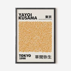 yayoi kusama abstract print, yayoi kusama exhibition art print, mustard beige wall art, famous artist print, beige galle