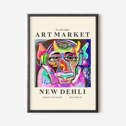 keith haring picasso wall art print, colourful modern art poster, pink exhibition print, famous artist print, dheli gall