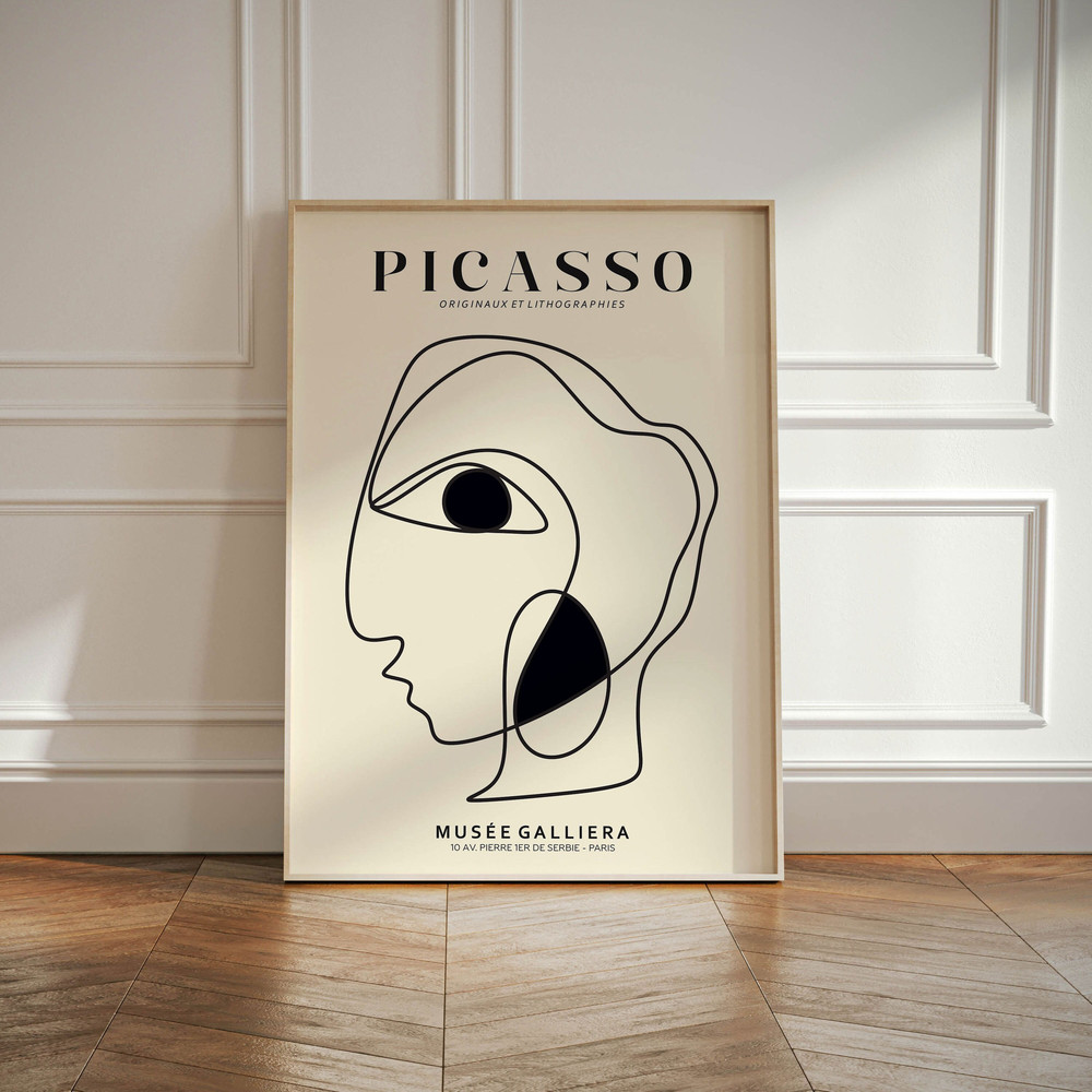 Picasso Exhibition Wall Art Print, Beige Abstract Vintage Minimalist Line Gift Idea, Famous Artist Print, Aesthetic Gallery Wall Home Decor.jpg