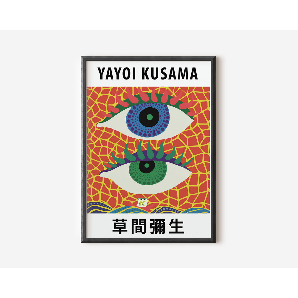 Yayoi Kusama Abstract Print, Yayoi Kusama Exhibition Art Print, Orange Beige Wall Art, Famous Artist Print, Beige Gallery Wall Home Decor-1.jpg