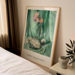 still life exhibition wall art print, neutral green floral vintage minimalist gift idea, famous artist print, unique gal