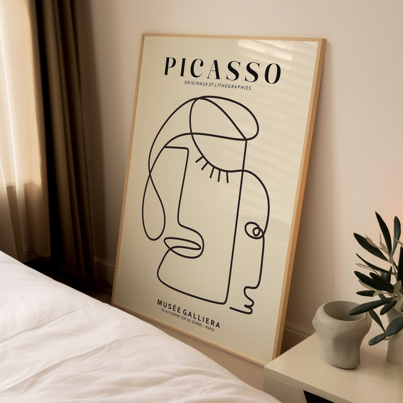 Picasso Exhibition Wall Art Print, Beige Abstract Vintage Minimalist Line Gift Idea, Famous Artist Print, Aesthetic Gallery Wall Home Decor-1.jpg