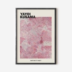 yayoi kusama pink print, yayoi kusama poster, exhibition print, yellow wall art, famous artist print, beige vintage gall