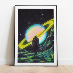 the arrival - retro futuristic space vintage collage art, premium poster, wall art