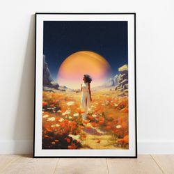 cosmic flower field cosmic art retro futuristic art vintage collage sci-fi poster art space adventure retro art