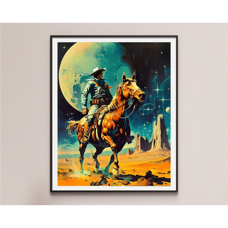 Space Cowboy (Digital) Retro Futurism Vintage Cowboys Scifi Poster Collage Art Design Space Art Printable Poster Download.jpg