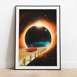 cosmic highway retro futurism space art vintage collage art sci-fi cosmic poster surreal art eclectic home decor