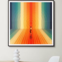 here i come 70s artwork opart collage optical illusion vintage collage poster rainbow colors premium poster wall