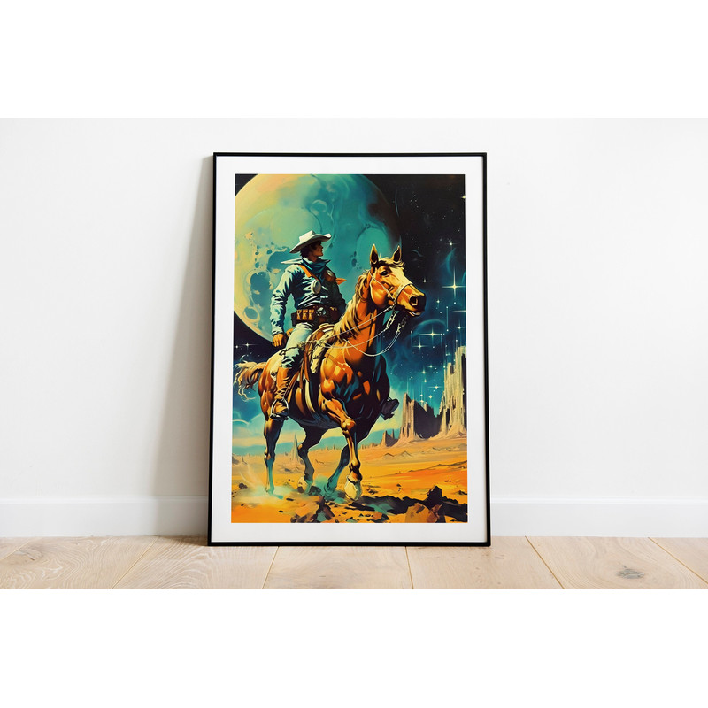 The Space Cowboy - Retro Futurism Vintage Western Cosmic Sci-Fi Art Collage Art Space Adventure Cowboy Art Poster Wall Art.jpg