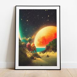 little dreamer retro futurism art space art vintage collage sci-fi poster surreal art sci-fi cosmic artwork wall