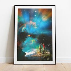 space rainbow retro space art vintage collage sci-fi poster surreal art retro art cosmic art surreal poster wall