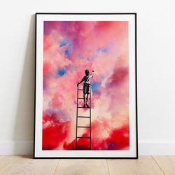 cloud painter colorful surreal poster cloudscape purple and pink art dreamy design collage art surrealism premium