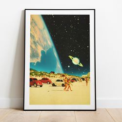 galaxy beach retro futuristic art space design retro sci-fi poster vintage collage art cosmic art surreal collage
