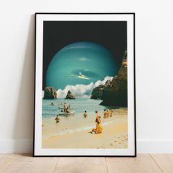 space beach retro space art vintage collage sci-fi design cosmic art surreal retro futuristic premium poster wal