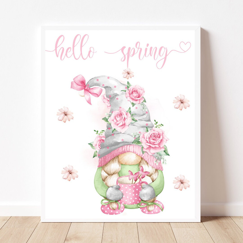 Spring printable gnome roses Spring prints Spring prints download Spring printable wall art Spring art printable Spring digital download.jpg