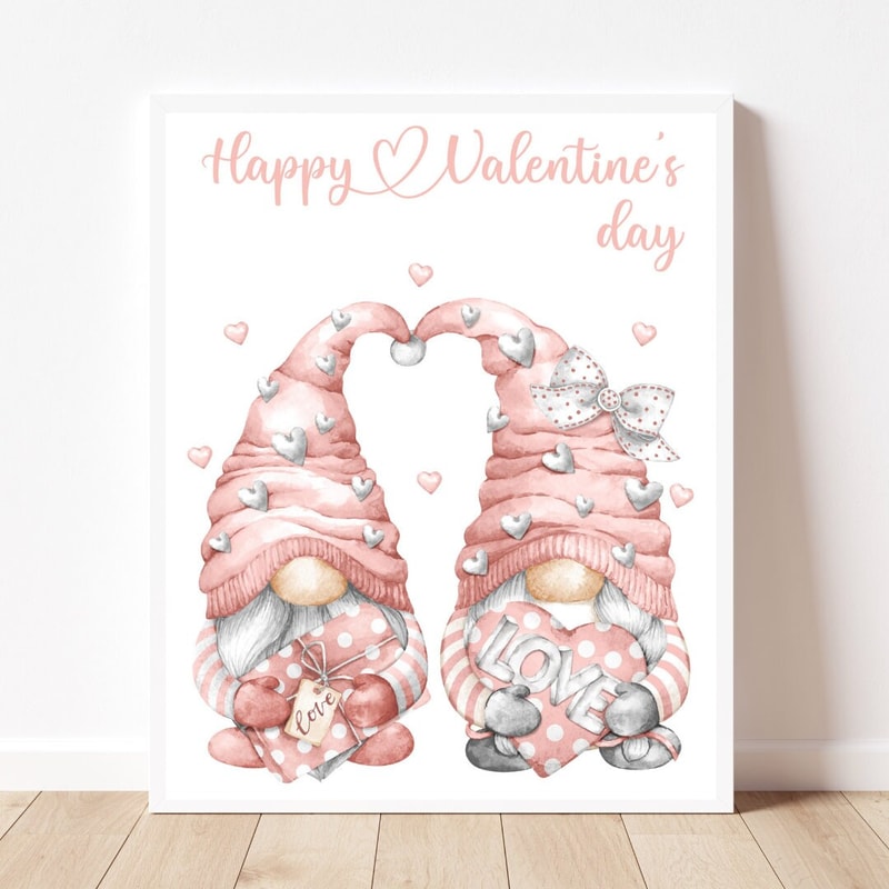 Happy Valentine's day prints Pink Valentines day wall art Pink gnomes for Valentine Valentines day pink decor Girl's Valentines decor Kids.jpg