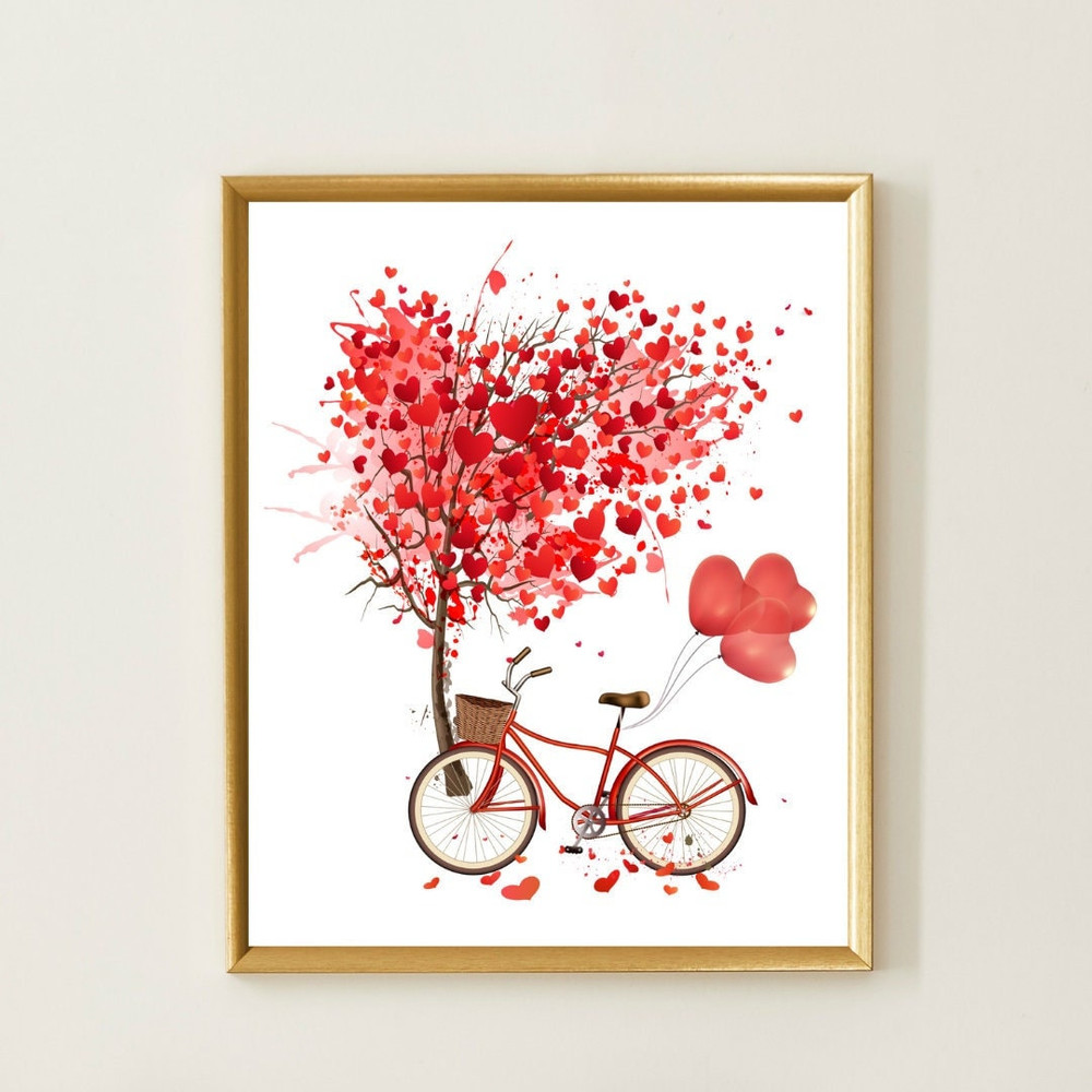 Love tree and bicyle with hearts Valentines day decor Heart prints Valentines day printables Valentine printable wall art poster art prints.jpg