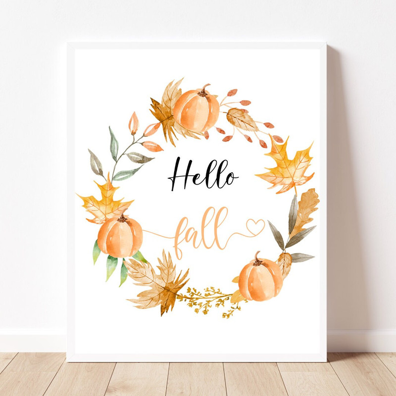 Fall wall art Fall printable Hello fall prints Rustic fall print Watercolor autumn pumpkin print Fall wall art printable Fall decor pumpkin.jpg