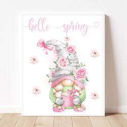 hello spring sublimation design spring gnome png file spring sublimation design spring gnomes clip art spring gnome png