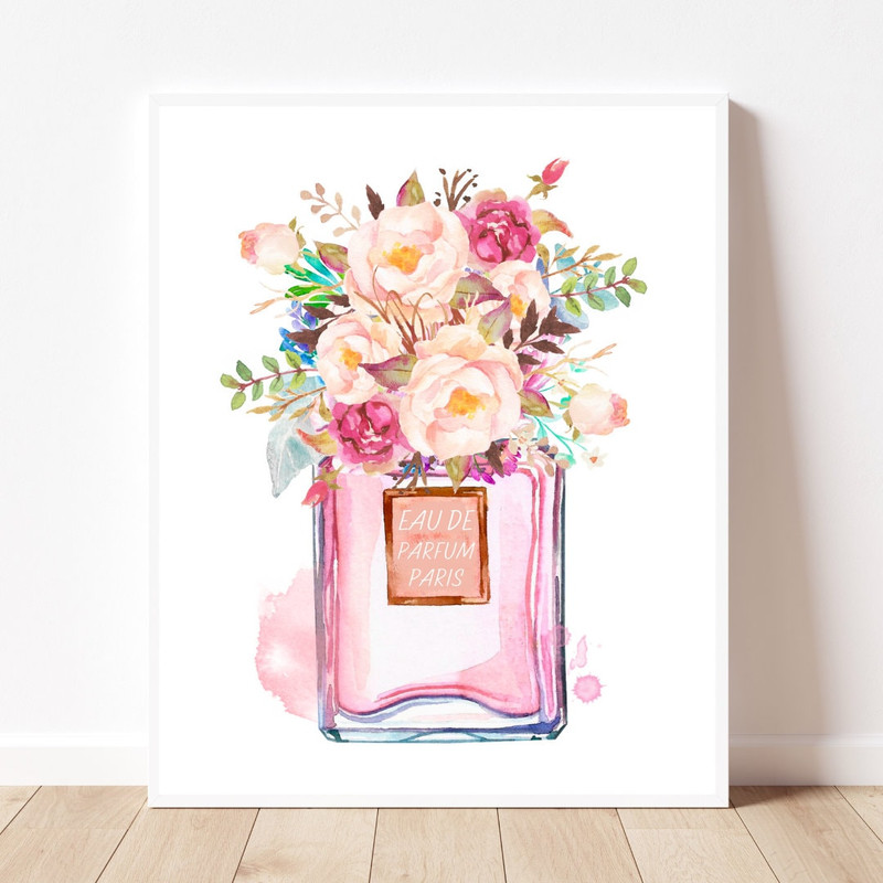 Pink perfume print Pink perfume bottle print Blush pink wall art Fashion printable wall art Blush pink prints Fashion printable download art.jpg