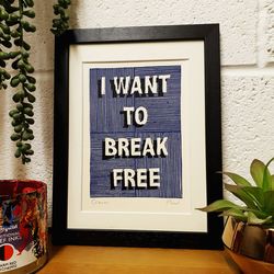 i want to break free, patterned lino print