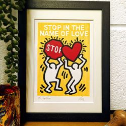 the supremes-keith haring inspired original lino print