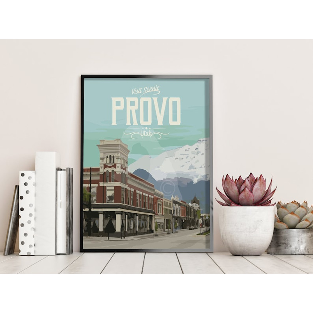 Provo Utah Vintage Style Travel Poster, Provo Utah Downtown Print.jpg